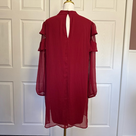 NWT Express Red Chiffon Long Sleeve Shift Dress - Picture 2 of 15